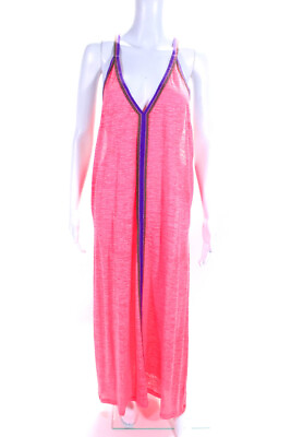 #ad Pitusa Womens Abstract Print V Neck Spaghetti Strap Tunic Dress Pink Size OS $60.99