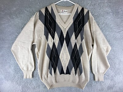 #ad Vintage Pringle of Scotland Mens Knit Pullover Argyle Sweater Lambswool $24.99