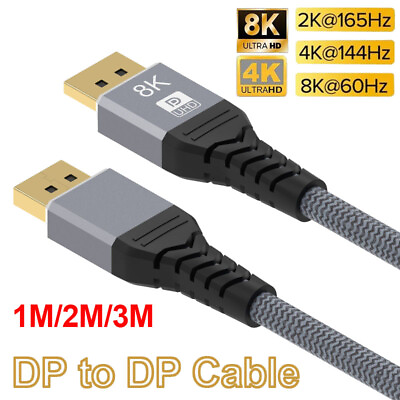#ad 8K Displayport DP 1.4 Cable HDR 4K 144Hz Display Port Male to Male 1M 2M 3M HOT $11.99
