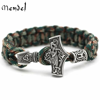 #ad MENDEL 7 Inch Mens Nordic Norse Viking Thors Mjolnir Hammer Cuff Bracelet Men $15.99