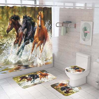 #ad War Horse Shower Curtain Bathroom Rug Set Bath Mat Non Slip Toilet Lid Cover.#x27; $22.94