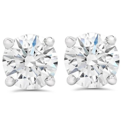 #ad 2 Carat TW Real Natural Round Diamond Solitaire Stud Earrings 14K White Gold $1229.99