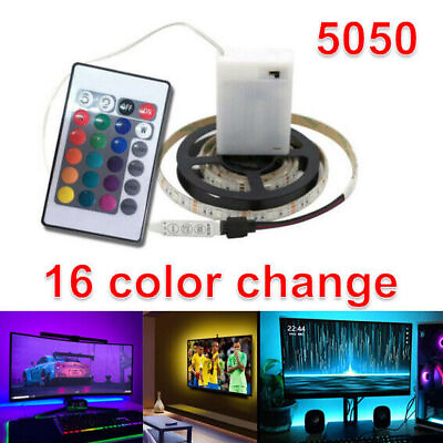 #ad Battery Operated 5050 RGB LED Strip Light Remote Fairy Lights Room TV Party Bar $7.31