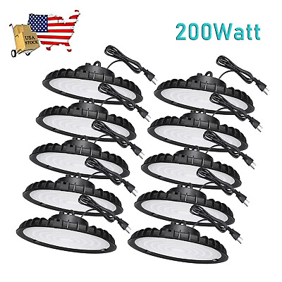 #ad 10 Pack 200W UFO LED High Bay Light Factory Warehouse Commercial Light Fixtures $256.01