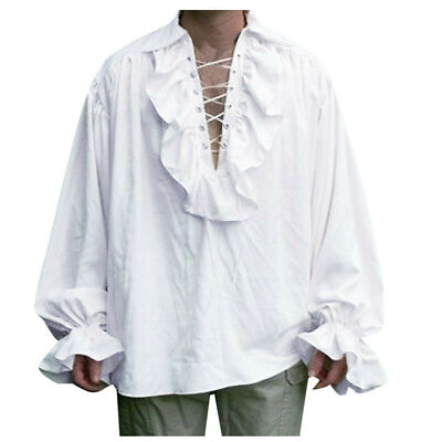 #ad Men#x27;s Pirate Steampunk Victorian Renaissance Medieval Dirty White Shirt Top $25.22