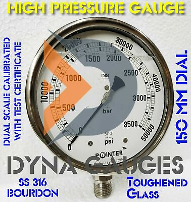 #ad 150MM Dial High Pressure Gauge Dual Scale 3500 BAR 50000PSI 1 2quot; BSP Connection $221.02