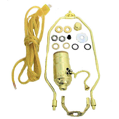 #ad BRASS PLATED LAMP PART KIT: 8#x27; GOLD CORD PULL CHAIN SOCKET 9quot; HARP $10.30