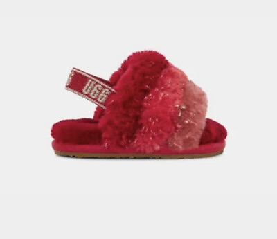 #ad NWOT Ugg Fluff Yeah Metallic Sparkle Slides Red Toddler Girls Sz 9 Slippers NEW $29.99