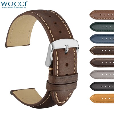 #ad WOCCI Vintage Leather Watch Band 16mm 18mm 19mm 20mm 21mm 22mm 23mm 24mm Strap $12.99