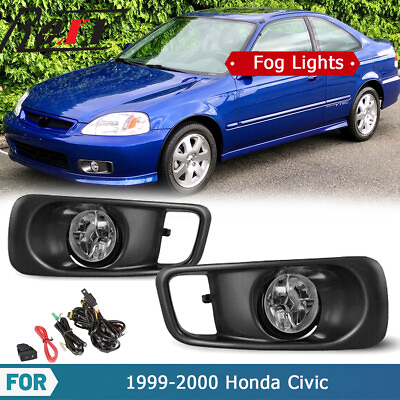 #ad For 99 00 Honda Civic Fog Lights Replace Lamp Pair Clear Lens Switch Wiring Bulb $49.99