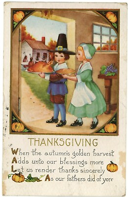 #ad Kids Carrying Chicken And Pie Dishes For Thanksgiving Postcard $29.99