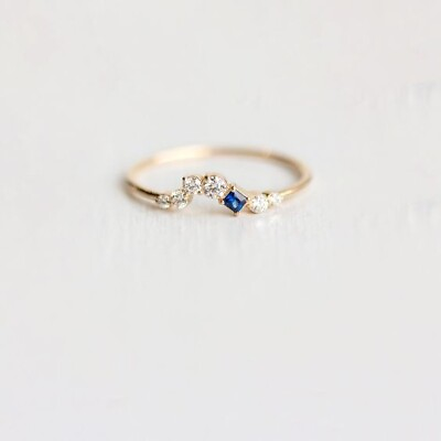 #ad Princess Sapphire amp; Natural Diamond Anniversary Women#x27;s Ring In 10K Yellow Gold $390.00