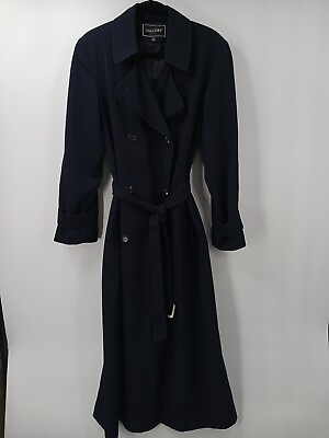 #ad Gallery Womens Coat Size 12 Blue Belted Long Trench $38.99