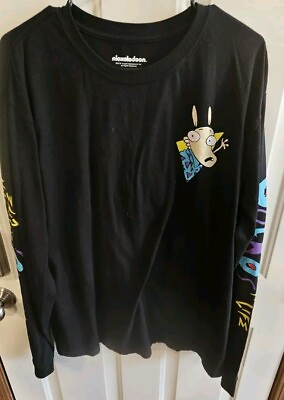 #ad Black Adult Long Sleeve Tee Shirt Nickelodeon 2018 XL Rockos Modern Life MM $24.95