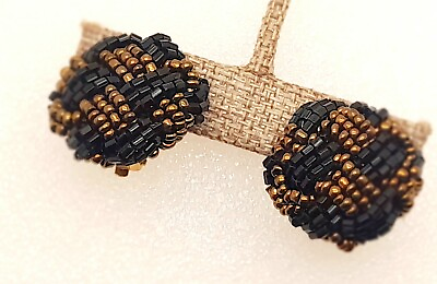 #ad Vintage brown amp; black round Seed Beaded handmade Clip On stud fashion Earrings $12.99