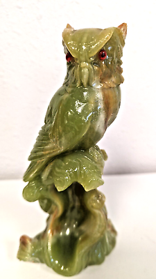 #ad Vintage 60s 70s Carved Green Lucite Resin Owl on branch signed figurine MCM bird $39.95