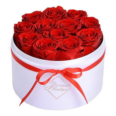 #ad Glamour Boutique 12 Piece Forever Rose Round Velvet Gift Box Preserved Roses $59.95