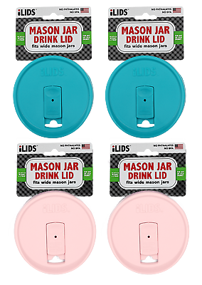 #ad iLIDS Mason Jar Drink Lid with Regular Mouth Pale Pink and Aqua Blue Color $19.98