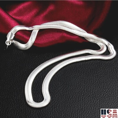 #ad 925 sterling Silver Fine Flat snake bone blade chain Necklace for Men Women USA $5.60