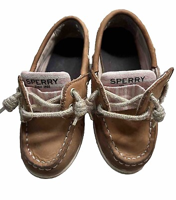 #ad Sperry Coastfish JR Linen Oat Beach Shoe Pink amp; Tan Stripe Toddler Size 8 $15.00