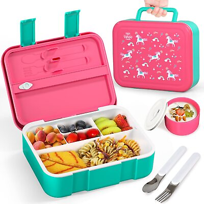 #ad Bento Lunch Box for Kids 1250ml with 5 Compartments Spoon Fork Sauce Jar... $29.03