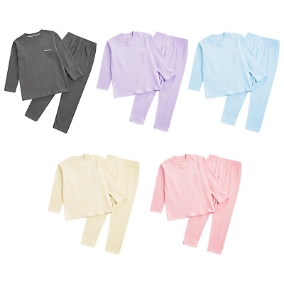#ad Kids Boys Girls Sleepwear Solid Color Top Pajamas Tees Base Set Layer Suit $14.24