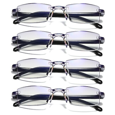 #ad #ad 4 PK Mens Rectangular Rimless Blue Light Blocking Reading Glasses Unisex Readers $9.99