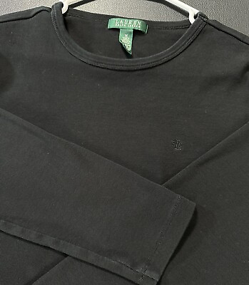#ad Ralph Lauren Black Long Sleeve Solid Top Crewneck Women’s 1X Shirt Black Women $14.29