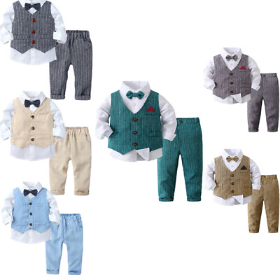 #ad Baby Boys Formal Suit Gentleman Outfit Bow Tie Shirt Tuxedo Vest Trousers Set $24.71