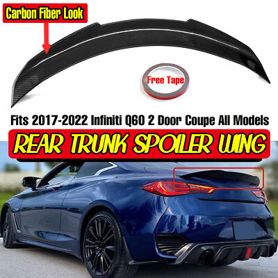#ad For 17 Up Infiniti Q60 PSM Style High Kick Carbon Style Rear Trunk Wing Spoiler $99.99