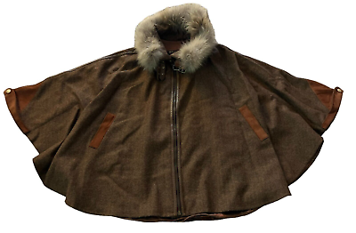 #ad Holland Cooper Women#x27;s Brown Chiltern Cape Racoon Fur Trim Front Zipper Lined $229.00
