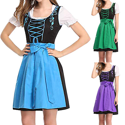 #ad Women Traditional Dirndl Dress Oktoberfest Bavarian Beer Girls Ladies Costume US $33.29