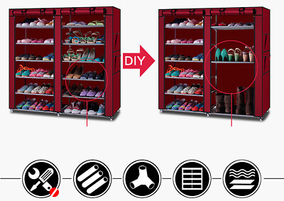 #ad 6 storey double row 12 cell non woven shoe cabinet wine red $21.19