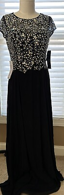 #ad Formal Gown Dress Black Mesh Beaded Rhinestones 2XL ROYAL QUEEN EXQUISITE NEW $59.90
