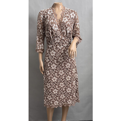 #ad Kiyonna Dress Women 1X Brown Lace A Line Surplice V Neck Cocktail Party Event $39.95
