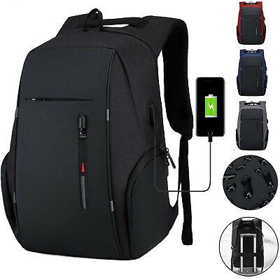 #ad Men#x27;s 17quot; Travel Laptop Backpack Waterproof Anti theft USB Rucksack School Bag $19.30