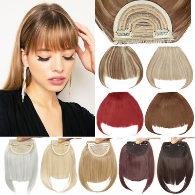 #ad Thin Thick Fringe Bangs Hair Clip in Real AS Human Hair Extensions Front Piece $9.80