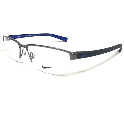 #ad Nike Eyeglasses Frames 8098 078 Black Gray Blue Rectangular Full Rim 56 16 140 $199.99