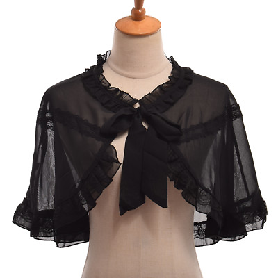 #ad Lolita Women#x27; JSK Dress Black Mini Cape Top High Waist Ruffled Dress Irregular AU $17.99