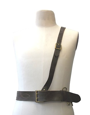 #ad Sam Brown Shoulder Belt Real Leather WW2 Type Genuine Military Brass Components GBP 68.90