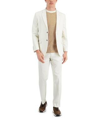 #ad Nautica Men#x27;s Modern Fit White Cream Cotton Suit 36R 30 x 32 $44.20