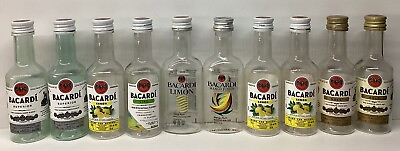 #ad Lot of 10 Empty Mini Bottles Bacardi Rum 50ml Plastic bottles $7.97