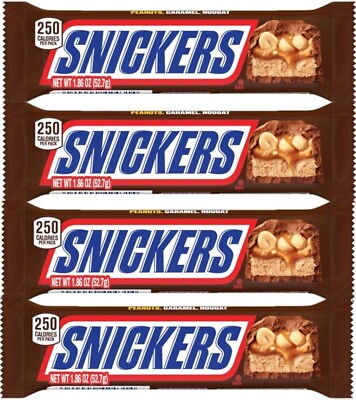 #ad Snickers Full Size Chocolate Candy Bar 1.86 oz Bar 4 Pack Exp 01 25 $7.99