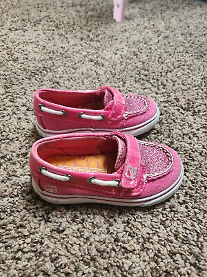 #ad SPERRY TOP SIDER Pink Glitter Fabric Canvas Boats Shoes Toddler Girls Size 6 $15.00