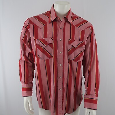 #ad Holt Vintage Western Pearl Snap Shirt Mens Large Red Striped $21.75