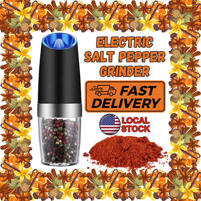 #ad Electric Gravity Salt And Pepper Grinder Set Adjustable Coarseness Automatic LED $14.99