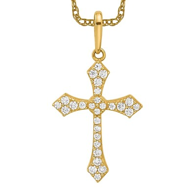 #ad 14K Yellow Gold Cubic Zirconia CZ Passion Holy Cross Necklace Religious Penda... $444.00