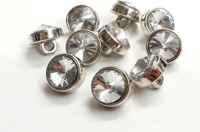 #ad CraftbuddyUS DB9 10pcs 12mm Clear Glass Crystal Rhinestone Silver Buttons $8.75