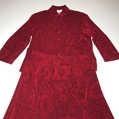 #ad Coldwater Creek 2 Piece Set Womens Size PL Red Paisley Brocade Blouse amp; Skirt $44.99