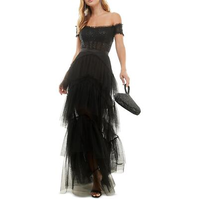 #ad City Studio Womens Mesh Tiered Glitter Evening Dress Gown Juniors BHFO 3343 $22.99